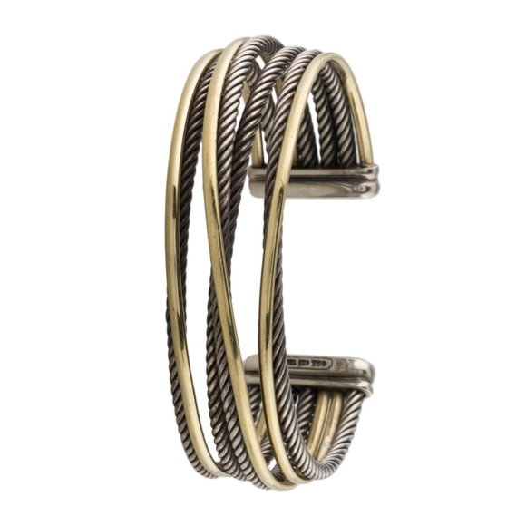 DAVID YURMAN TWO -TONE 18K YELLOW GOLD & STERLING SILVER CUFF BRACELET - Picture 2 of 4
